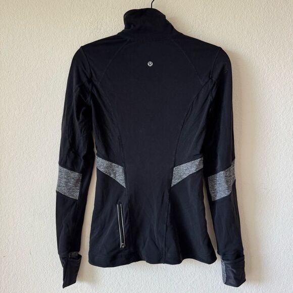 Lululemon Distance Pullover Half Zip Black/Grey Tech Fleece Circle Mesh Sz 4 - Picture 8 of 8